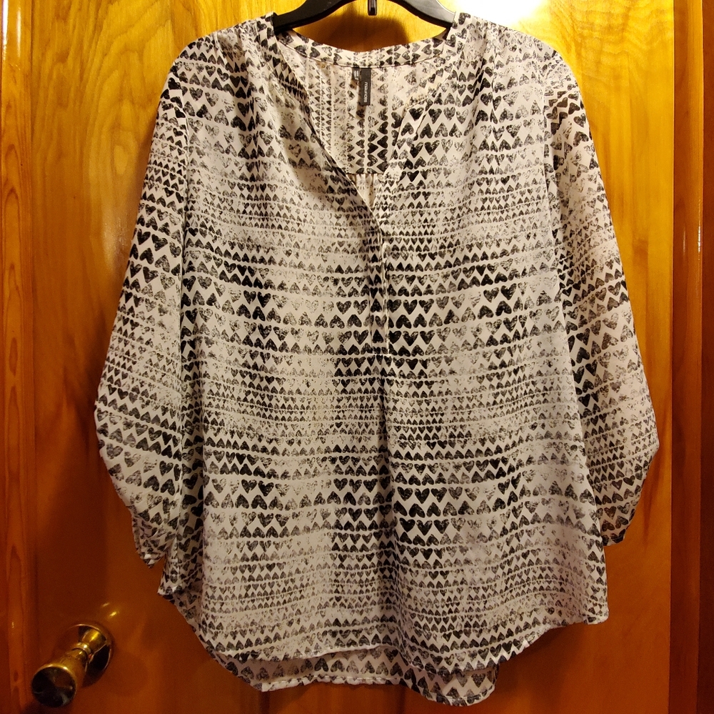 Maurices sheer white with black hearts print top